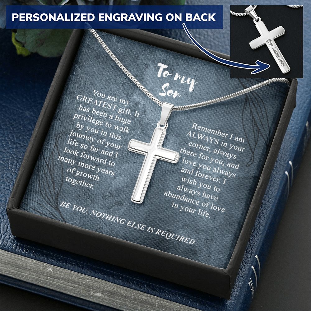 To My Son Cross Necklace, Son Birthday Gift, Message Card Gift For Son From Mom Or Dad Jewelry For Men Stainless Artisan Crafted Cross Necklace with Message Card Luxury Box Personalized Cross Necklace