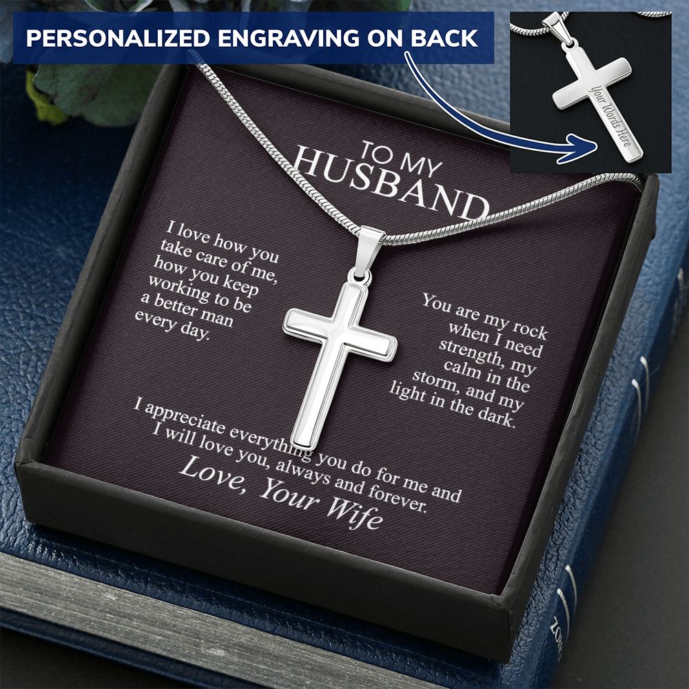 To My Husband Cross Necklace, Husband Necklace from Wife, Gifts For Husband From Wife, Gift For Groom From Bride On Wedding Day, Aniversary Birthday Gift For Him, Valentine Gift for Men9 Personalized Cross Necklace