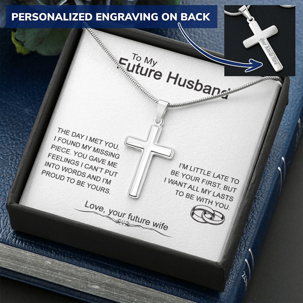 To My Future Husband Cross Necklace From Wife, Soulmate Jewelry Gift For Men, Mans Gift Necklace, Husband And Wife Cross Necklace Pendant, Future Husband Gift Necklace, Cross Necklace Gift For Him