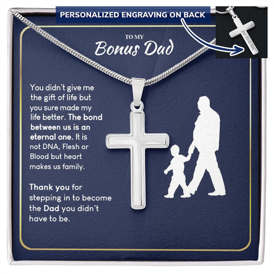Jewelry For Mens - Jewelry Custom Card Son To My Bonus Dad Cross Necklace, Bonus Dad Fathers Day Necklace Bonus Dad Gifts from Bonus Daughter, Bonus Dad Pendant From Son Personalized Cross Necklace