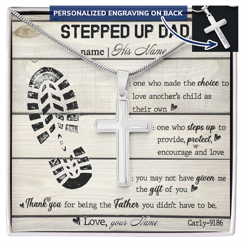 Gift to My Stepped Up Dad Necklace for Stepped Up Dad Stepfather, Thank You for Everything My Step Dad Fathers Day Cards, Father's Day Necklace, Gifts for Step Dads On Father S Day2 Personalized Cross Necklace