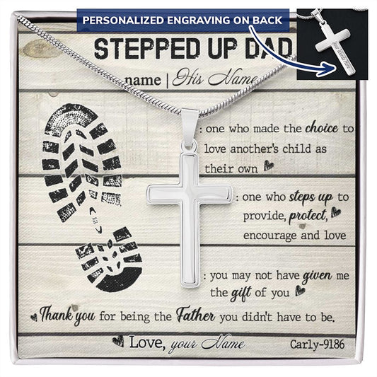 Gift to My Stepped Up Dad Necklace for Stepped Up Dad Stepfather, Thank You for Everything My Step Dad Fathers Day Cards, Father's Day Necklace, Gifts for Step Dads On Father S Day2 Personalized Cross Necklace
