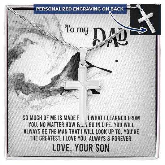 To My Dad Cross Necklace From Son, Father Gift Necklace, Jewelry Gift for Men, Father's Day Necklace Gift for Baseball Dad, Father And Son Gifts Cross Pendant, Cross Necklace Gift For Baseball Dad