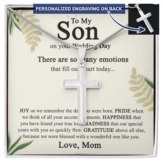 To My Son On His Wedding Day Cross Necklace from Mom, Gifts Cross Necklace for Son on Wedding Day from Mom, Mother Gift Necklace To Son on Wedding Day, Necklace for Son, Jewelry Gift For Boys Men Personalized Cross Necklace  B0BWK73W85