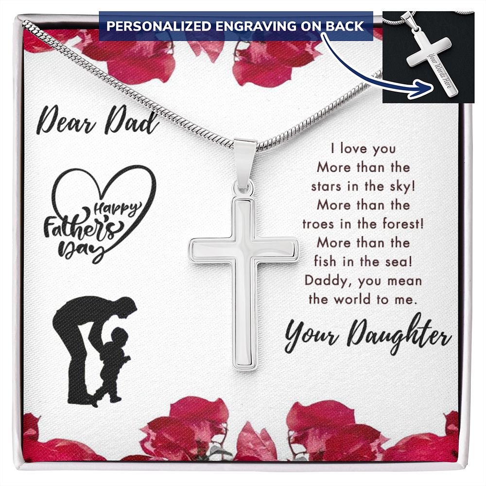 To My Dad Cross Necklace From Daughter, Father's Day Pendant Gift for Dad, Father And Daughter Personalized Cross Necklace Gift For Dad Necklace For Him, Jewelry Gift For Men, Mans Gift Necklace