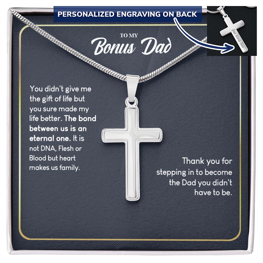 Bonus Dad Gift Necklace, Thank You For Dad Necklace, To My Bonus Dad Necklace From Daughter, Not DNA Necklace Gift For Dad From Bonus Daughter, Bonus Dad And Bonus Daughter Necklace Gift For Him Personalized Cross Necklace 2222