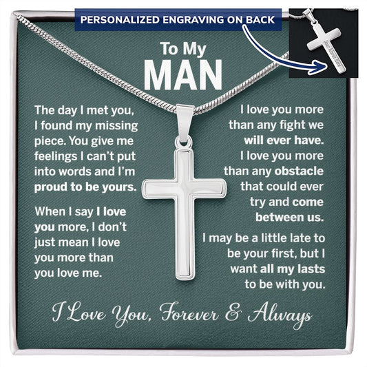 To My Man Cross Necklace From Soulmate, Love You Necklace Forever And Always, Man And Girl Gift Necklace, Jewelry Gift For Men, Mans Gift Pendant Necklace For Him, My Man Necklace Gift From Her Personalized Cross Necklace 2222