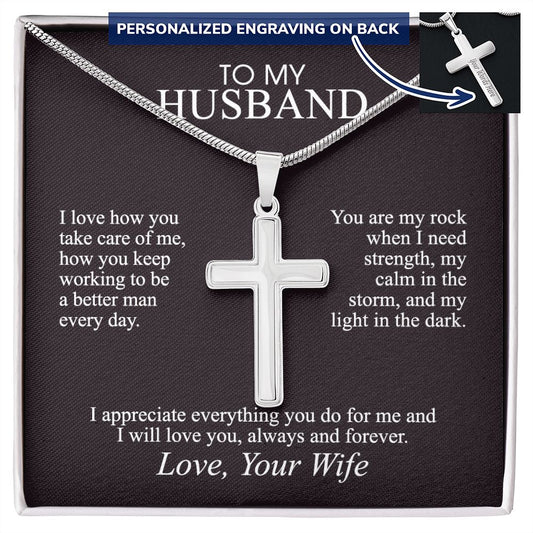 To My Husband Cross Necklace, Husband Necklace from Wife, Gifts For Husband From Wife, Gift For Groom From Bride On Wedding Day, Aniversary Birthday Gift For Him, Valentine Gift for Men9 Personalized Cross Necklace