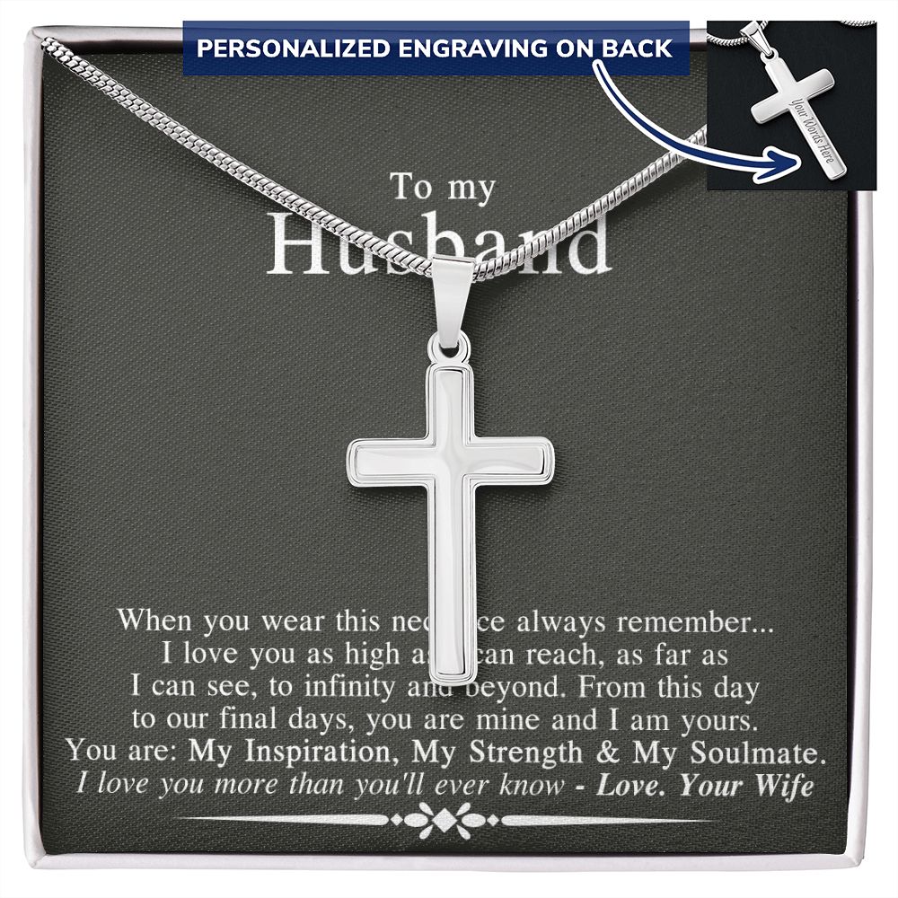 Husband And Wife Cross Necklace, To My Husband Cross Necklace Gift From Wife, Necklace Gift For Husband, This Cross Necklace Always Remember, Gift Necklace For Husband Jewelry Gift For Men Personalized Cross Necklace