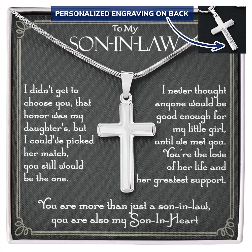 Mother to Son-in-law Cross Pendant Necklace for Son-in-law From Mom Wedding Gift Personalized Necklace, Message Card Jewelry, To My Son In Law Gift From Mom, Son-in-law Cross Necklace Pendant2 Personalized Cross Necklace