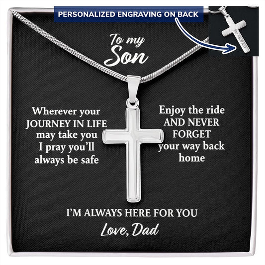 Son Cross Gift Necklace - To My Son Cross Necklace From Dad - Personalized Gift Necklace For Son From Dad Gift On Birthday Graduation Gift To Son - Cross Necklace Gift For Boys, Jewelry Gift For Man