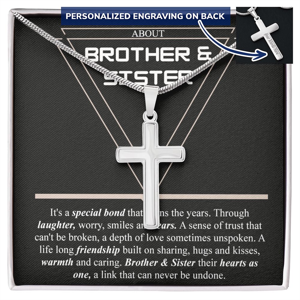 Brother And Sister Gift Necklace, Cross Necklace Gift From Sister to Brother Jewelry For Men Stainless Artisan Crafted Cross Necklace Gift For Brother, Jewelry Gift For Men, Man Pendant Gift For Him Personalized Cross Necklace 2222