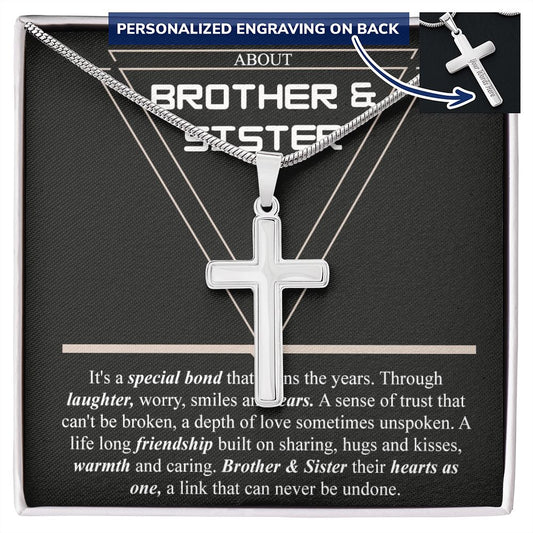 Brother And Sister Gift Necklace, Cross Necklace Gift From Sister to Brother Jewelry For Men Stainless Artisan Crafted Cross Necklace Gift For Brother, Jewelry Gift For Men, Man Pendant Gift For Him Personalized Cross Necklace 2222
