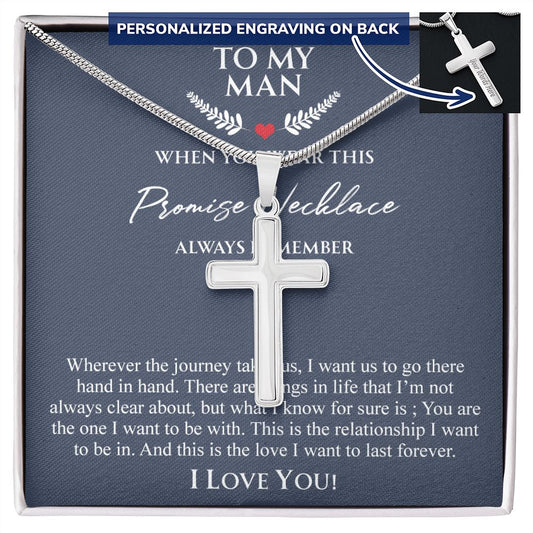To My Man Necklace Anniversary Gift for Boyfriend, Boyfriend Birthday Gift 175087501988 Personalized Cross Necklace