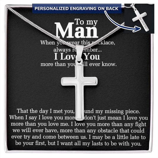 Gift necklace For Man, Always Remember Necklace Gift For Man, To My Man Cross Necklace Gift From Soulmate, Wife, Girlfriend To Boyfriend Cross Pendant, Jewelry Gift For Mens, Boyfriend Gift Necklace Personalized Cross Necklace