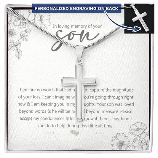 Bereavement Gift Loss of Son In Loving Memory Of Your Son Memorial Necklace Jewelry For Men Stainless Cross Necklace Gift For Son, Mother And Son Jewelry Gift For Men, Boys GIft Cross Necklace Personalized Cross Necklace 2222