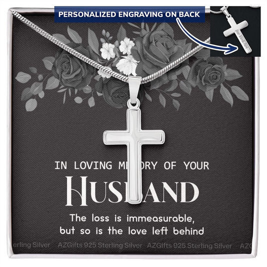 In Memory Of Your Husband, Sympathy Gift Loss Of Husband, Husband Memorial Loss Of Husband , Loss Of Husband Necklace, Loss Of A Husband Personalized Cross Necklace