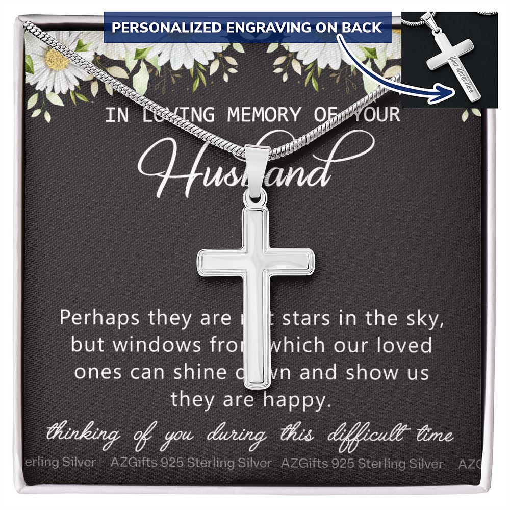 Loss Of Husband Necklace Gift, Sympathy Loss Of Husband, Husband Memorial Loss Of Husband, Loss Of Husband Necklace, Loss Of A Husband Gift Personalized Cross Necklace