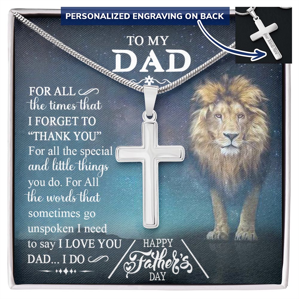 Jewelry For Mens - Inspirational To My Lion Dad Cross Necklace from Daughter Cross Necklace Luxury Jewelry Gift On Birthday, Christmas, Father's Day Gift, Happy Father's Day Pendant Personalized Cross Necklace