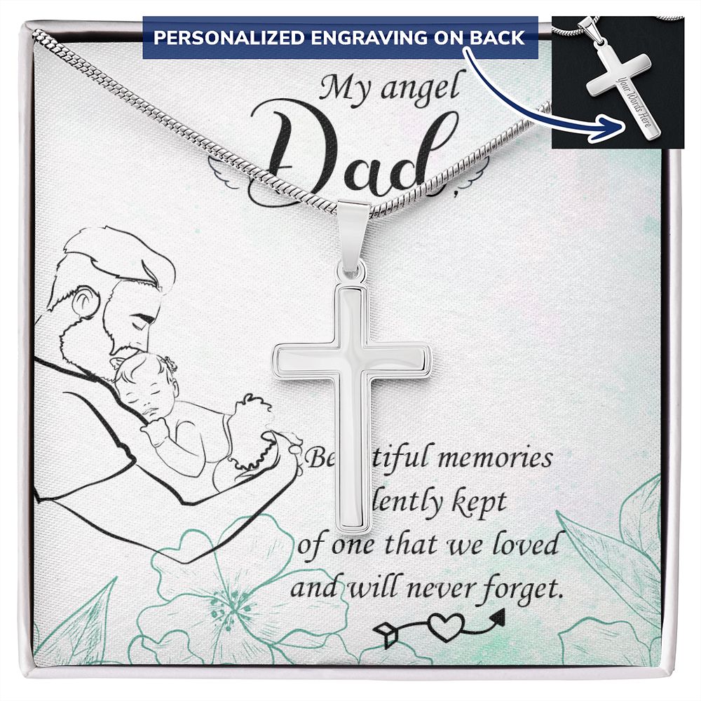 To My Angel Dad Necklace Pendant Gift From Daughter Or Son Necklace Beautiful Memories Happy Father's Day, To Dad Father In Law Gifts On Birthday Anniversary 31821 Personalized Cross Necklace