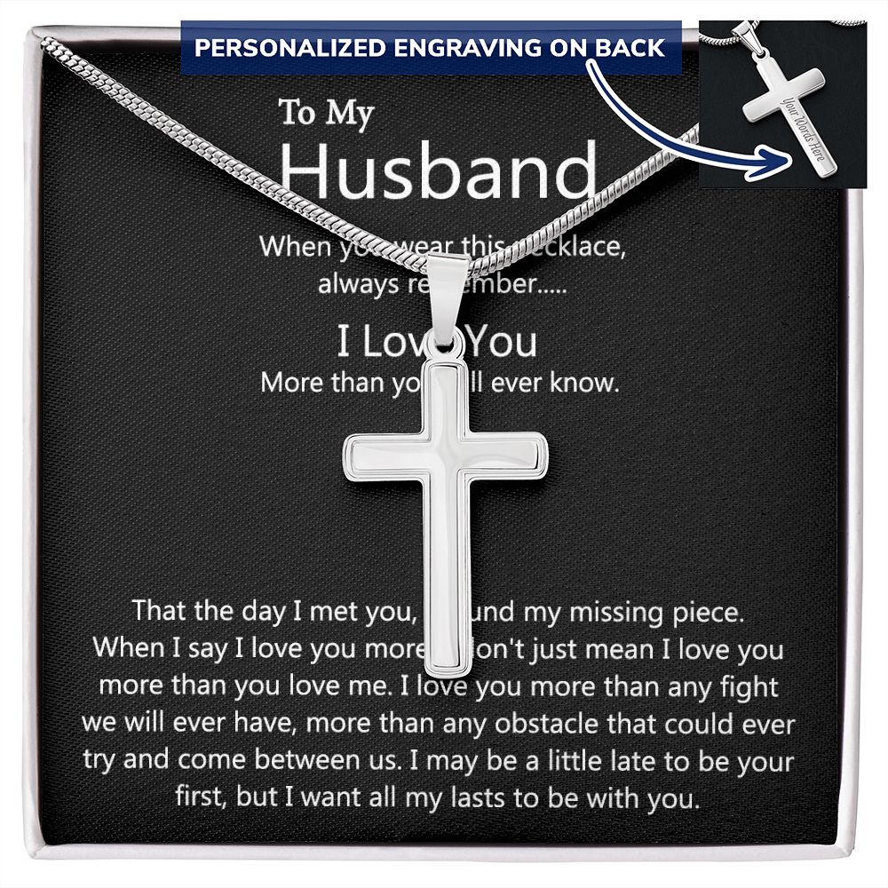 Husband And Wife Cross Necklace, To My Husband Cross Necklace Gift From Wife, Necklace Gift For Husband, Wife To Husband Cross Necklace, Gift Necklace For Husband Jewelry Gift For Men I Love You Personalized Cross Necklace