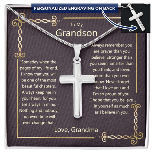 Grandson Gifts Necklace From Grandma, To My Grandson Cross Necklace To Grandma, Jewelry Gift For Boys, Men Gift Necklace, Grandson And Grandma Necklace Pendant Gift For Him, Grandson Gift Necklace Personalized Cross Necklace 2222