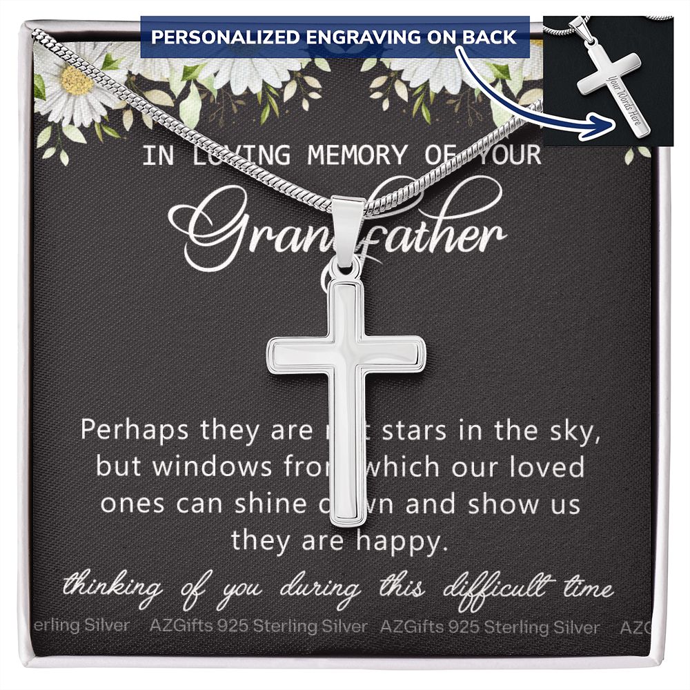 Grandfather Memorial Gift, Loss Of Grandfatherr Necklace, Loss of Grandpa Gift, Loss Of A Family Member, Memorial Gift For Loss Of, Grandpa Memorial Jewelry for Women Condolence Gifts Personalized Cross Necklace