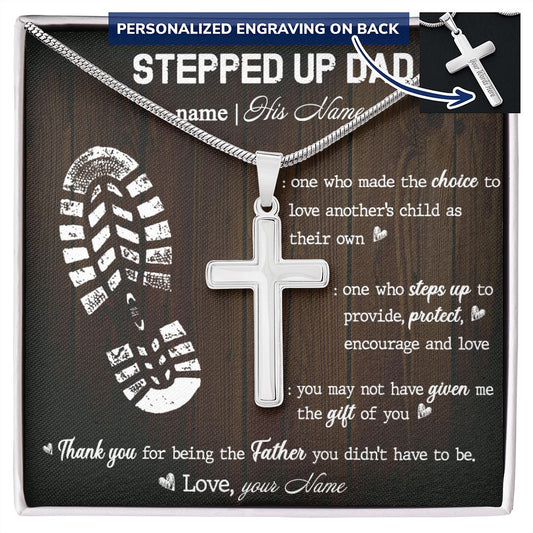 Gift to My Stepped Up Dad Necklace for Stepped Up Dad Stepfather, Thank You for Everything My Step Dad Fathers Day Cards, Father's Day Necklace, Gifts for Step Dads On Father S Day6 Personalized Cross Necklace