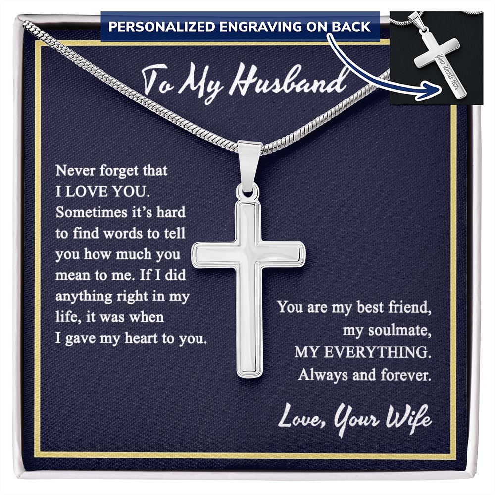 To My Husband Cross Necklace, Husband Necklace from Wife, Gifts For Husband From Wife, Gift For Groom From Bride On Wedding Day, Aniversary Birthday Gift For Him, Valentine Gift for Men5 Personalized Cross Necklace