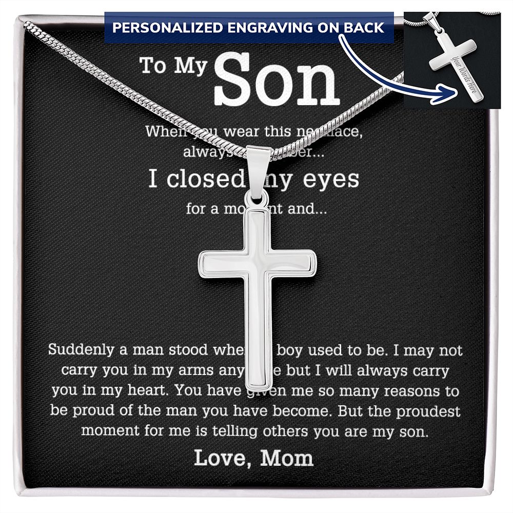Sentimental Son Gifts Cross Necklace From Mom, Son Cross Necklace, Mother to Son Gifts Cross Necklace, Gift Necklace for Son Birthday, Unique Gifts for Son from Mother, Son Gift from Mom Mother Personalized Cross Necklace