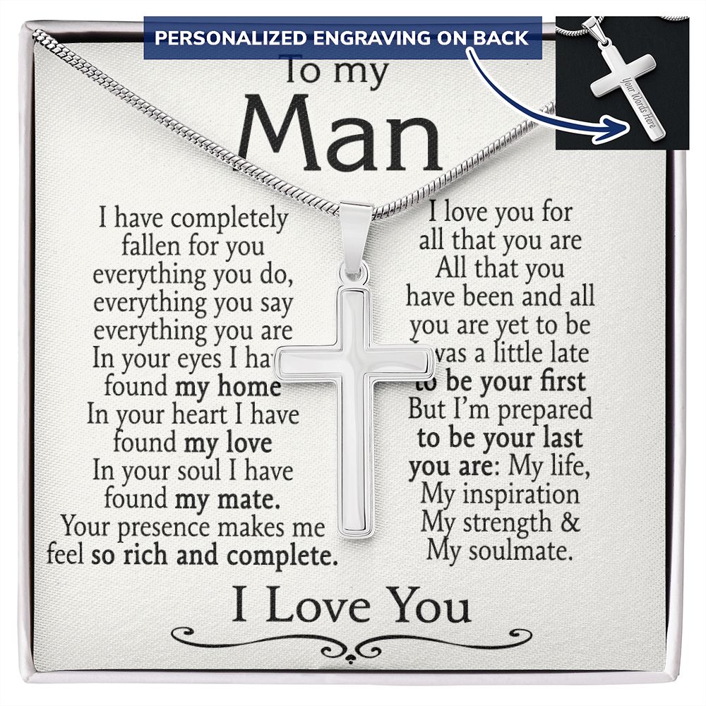 Jewelry For Mens - Personalized Cross Necklace For Men - To My Man Cross Necklace From Girlfriend Fiancee Soulmate, Smorkin Hot - Gift For Husband Boyfriend Birthday Fathers Day Gift Birthday Personalized Cross Necklace