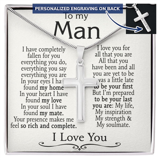 Jewelry For Mens - Personalized Cross Necklace For Men - To My Man Cross Necklace From Girlfriend Fiancee Soulmate, Smorkin Hot - Gift For Husband Boyfriend Birthday Fathers Day Gift Birthday Personalized Cross Necklace