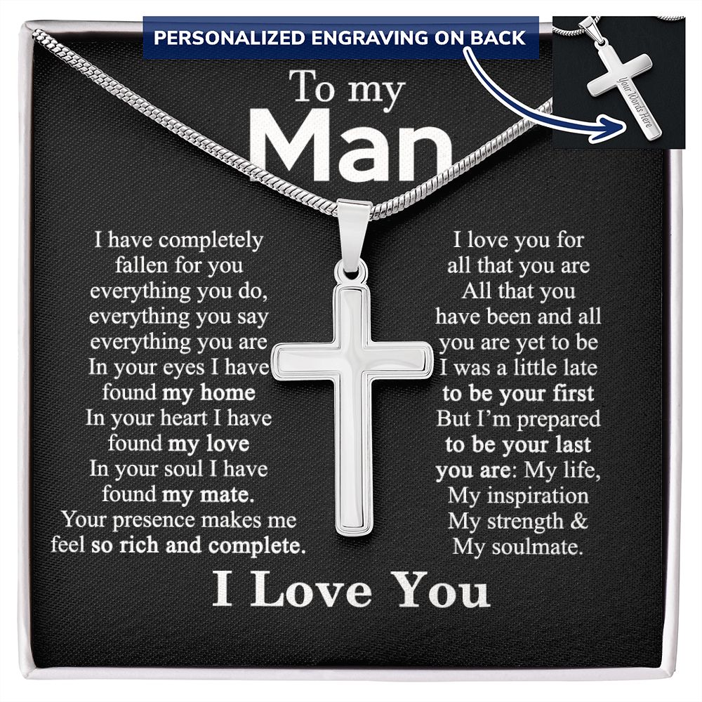 Gift Necklace For Man, To My Man Cross Necklace Gift From Soulmate, Wife To Husband Jewelry Gift For Men, Everything Necklace Gift For Man Gift Necklace, Cross Pendant Gift For Man From Soulmate Personalized Cross Necklace
