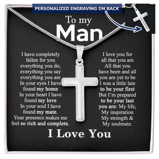 Gift Necklace For Man, To My Man Cross Necklace Gift From Soulmate, Wife To Husband Jewelry Gift For Men, Everything Necklace Gift For Man Gift Necklace, Cross Pendant Gift For Man From Soulmate Personalized Cross Necklace
