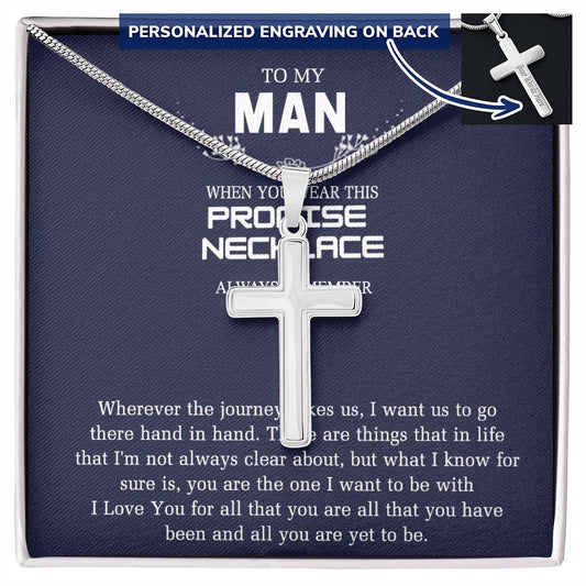 Sentimental Gifts for Boyfriend Birthday Unique, To My Man Jewelry Gift From Soulmate Wife Stainless Artisan Crafted Cross Necklace with Message Card Luxury Box Personalized Cross Necklace