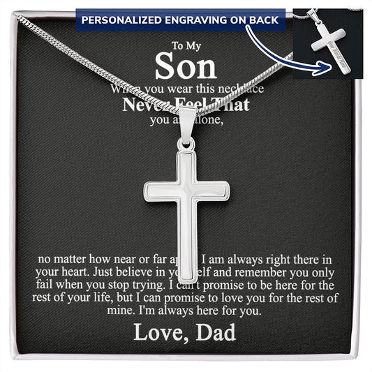 Father to Son Cross Necklace, Father Son Necklace Gift, Christmas Necklace for Son, To My Son From Dad Jewelry For Men Stainless Artisan Cross Necklace For Men  Pendant Cross Boys Gift Necklace Personalized Cross Necklace 2222
