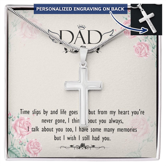 To My Dad Wings Necklace Pendant Gift From Daughter Or Son Necklace Time Slips By And Life Happy Father's Day, To Dad Father In Law Gifts On Birthday Anniversary