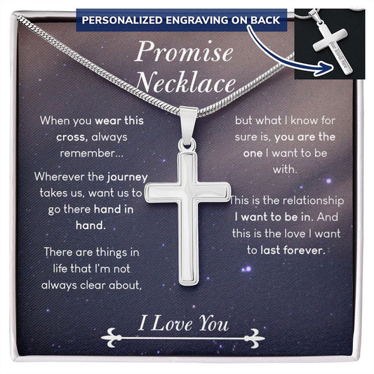 Promise Necklace for Couples, Valentines Gift For Boyfriend, 1st Anniversary Jewelry For Men Stainless Artisan Crafted Cross Necklace with Message Card Luxury Box Personalized Cross Necklace
