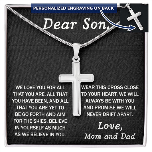 To My Son Cross Necklace From Mom, Jewelry Gift For Son, Necklace From Dad Birthday Christmas Graduation Gift from Dad Mom, Dear Son We Love You Pendant, Cross Necklace Gift For Boys, For Man Personalized Cross Necklace 2222