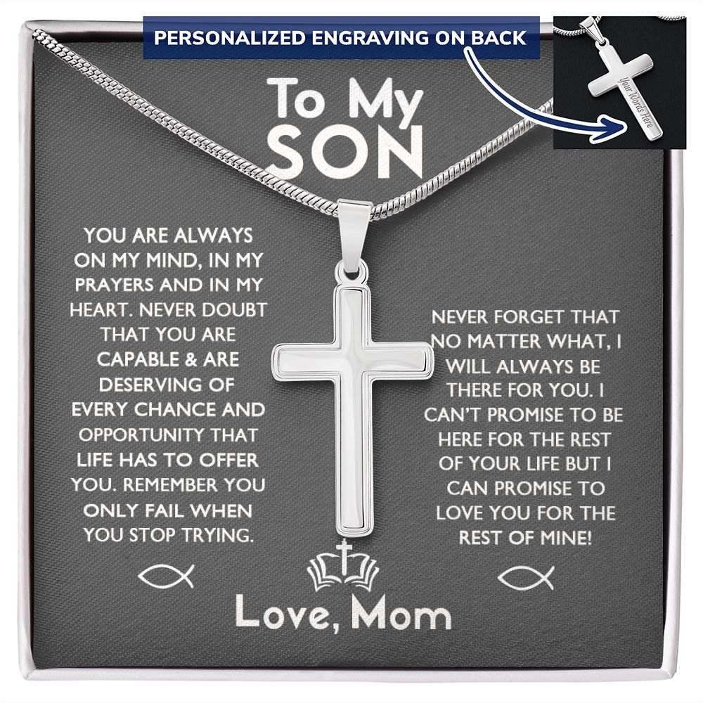 To My Son Message Card Jewelry, Personalized Necklace Gift For Son From Mom, Mother And Son Gift Necklace, Gift Necklace For Son On Anniversary Graduation, Jewelry Gift For Boys, Man Gift Necklace Personalized Cross Necklace 2222
