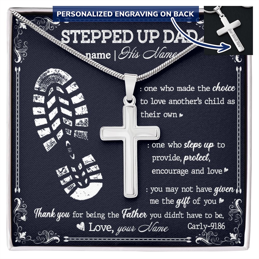 Gift to My Stepped Up Dad Necklace for Stepped Up Dad Stepfather, Thank You for Everything My Step Dad Fathers Day Cards, Father's Day Necklace, Gifts for Step Dads On Father S Day4 Personalized Cross Necklace