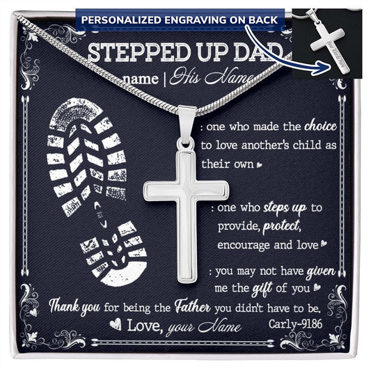 Gift to My Stepped Up Dad Necklace for Stepped Up Dad Stepfather, Thank You for Everything My Step Dad Fathers Day Cards, Father's Day Necklace, Gifts for Step Dads On Father S Day4 Personalized Cross Necklace