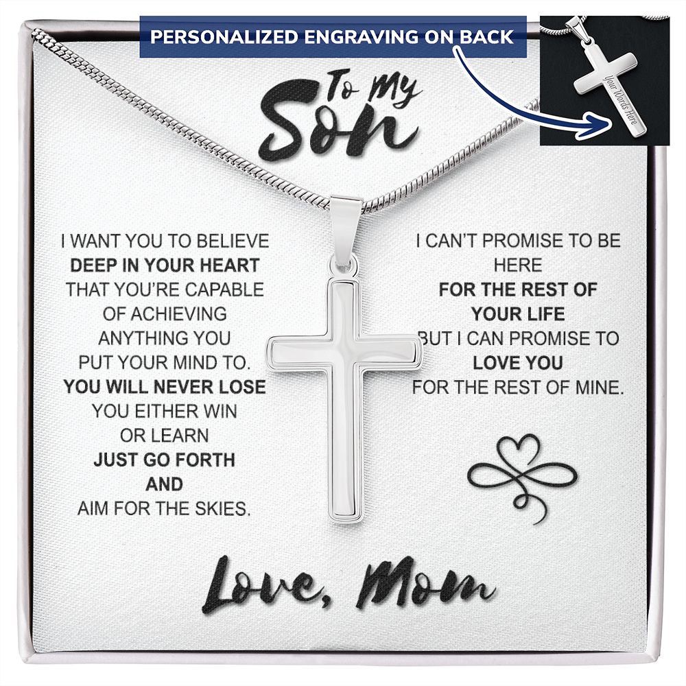 To My Son Gift Cross Necklace From Mom, Mother And Son Cross Necklace Sentimental Necklace Gift For My Son, Jewelry Gift For Man Son From Mom Stainless Cross Necklace Gift For Son, Boys Gift Necklace Personalized Cross Necklace 2222