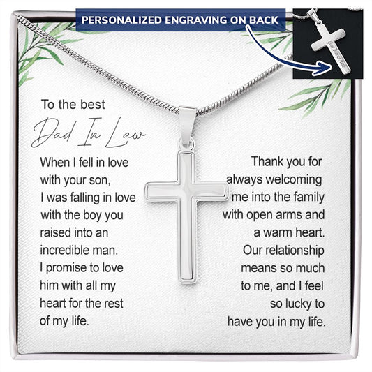 Father In Law Gift Father Of The Groom Wedding Gift For Father In Law From Bride Jewelry For Men Stainless Artisan Crafted Cross Necklace with Message Card Luxury Box Personalized Cross Necklace