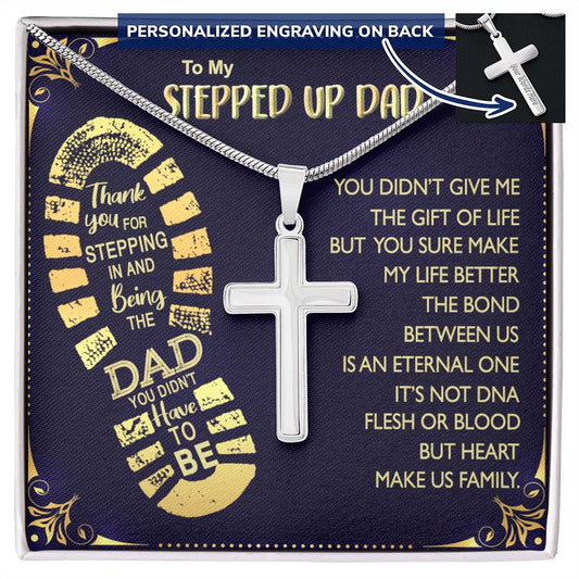 Gift to My Stepped Up Dad Necklace for Stepped Up Dad Stepfather, Thank You for Everything My Step Dad Fathers Day Cards, Father's Day Necklace, Gifts for Step Dads On Father S Day1 Personalized Cross Necklace