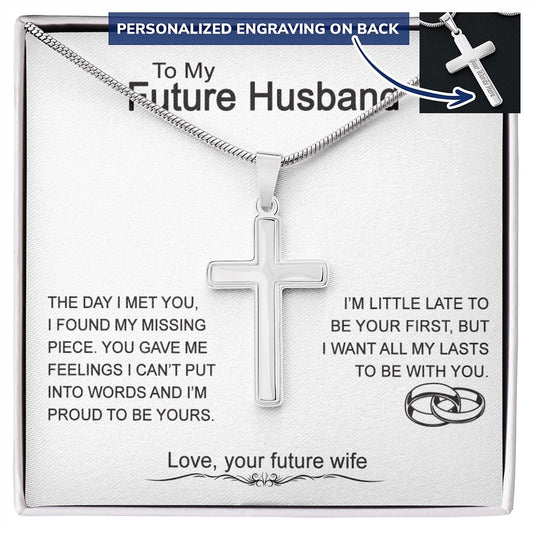 To My Future Husband Cross Necklace From Wife, Soulmate Jewelry Gift For Men, Mans Gift Necklace, Husband And Wife Cross Necklace Pendant, Future Husband Gift Necklace, Cross Necklace Gift For Him