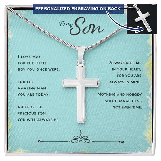 To My Son Cross Necklace From Mom, Cross Necklace Gift For Son From Dad And Mom, Mother To Son Cross Necklace, Jewelry Gift For Men, Artisan Crafted Cross Necklace Gift For Son with Message Card Personalized Cross Necklace