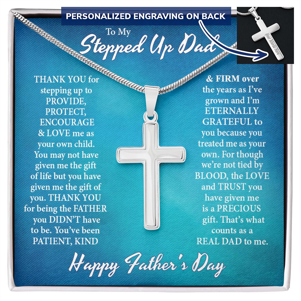 Gift to My Stepped Up Dad Necklace for Stepped Up Dad Stepfather, Thank You for Everything My Step Dad Fathers Day Cards, Father's Day Necklace, Gifts for Step Dads On Father S Day8 Personalized Cross Necklace