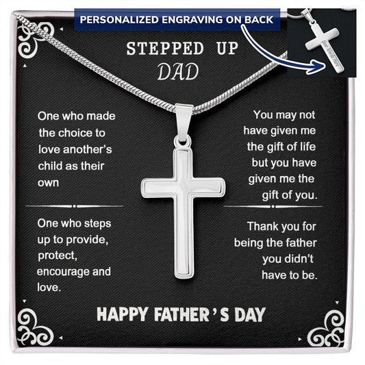 Gift For Stepdad Father's Day Present Idea Stepfather Gifts Bonus Dad Birthday Anniversary From Son Jewelry For Men Stainless Artisan Crafted Cross Necklace with Message Card Luxury Box Personalized Cross Necklace