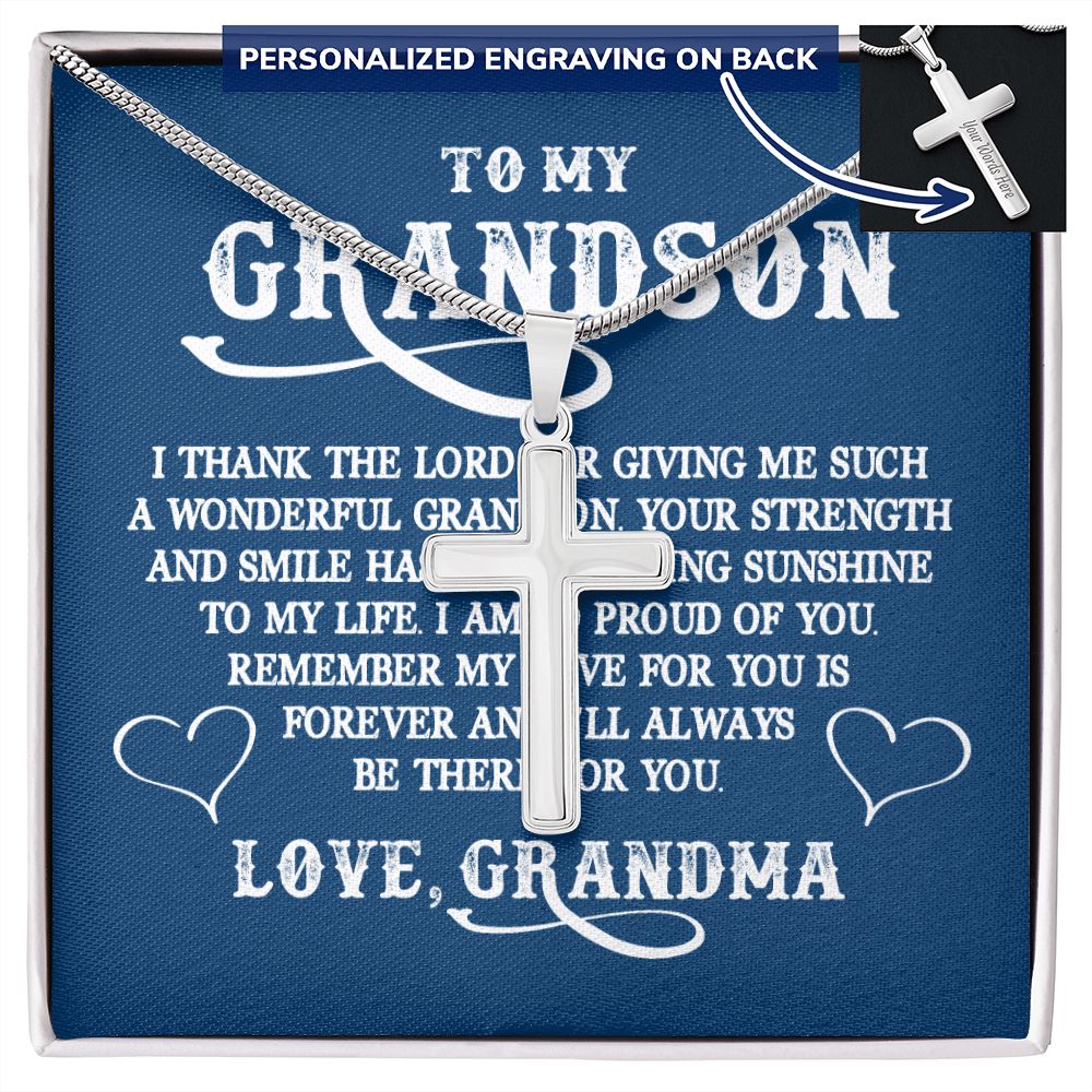 Grandson Birthday Gifts From Grandma Present For Grandson From Grandmother To My Grandson Necklace From Grandparents Cross Chain with Message Card and Gift Box6 Personalized Cross Necklace